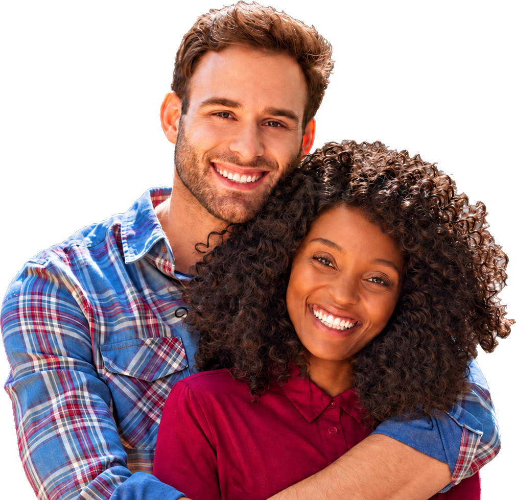 A happy multiracial couple sharing a warm moment
